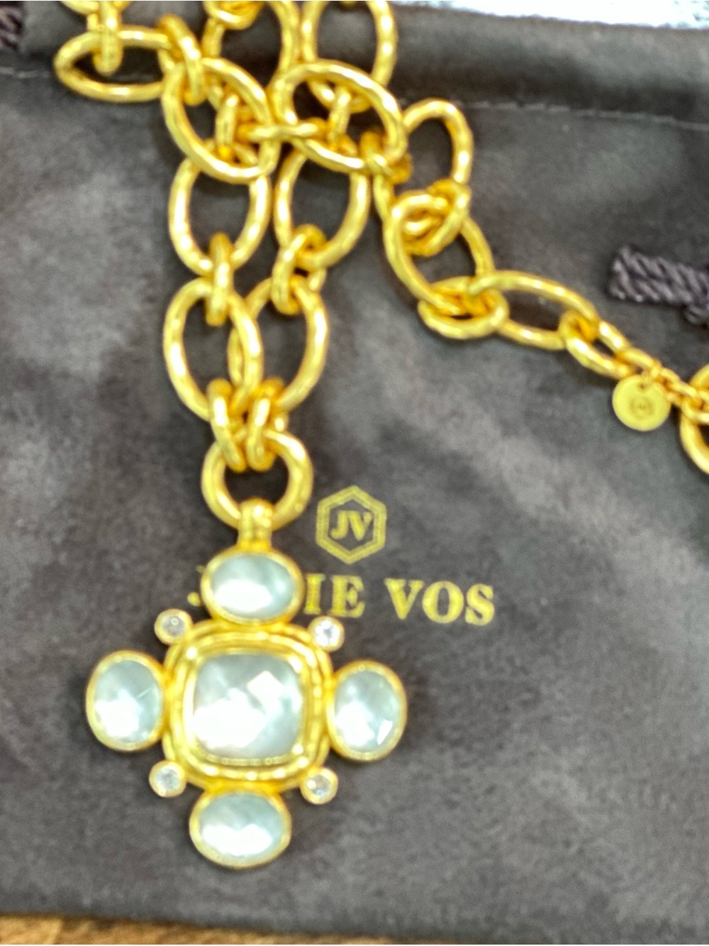 Julie Vos Gold-Plated Necklace with Faux Pearl and Rhinestones - Picture 8 of 12
